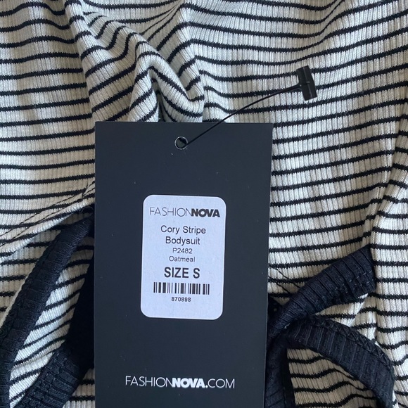 Fashion Nova Cory Stripe Bodysuit Black - Picture 5 of 5